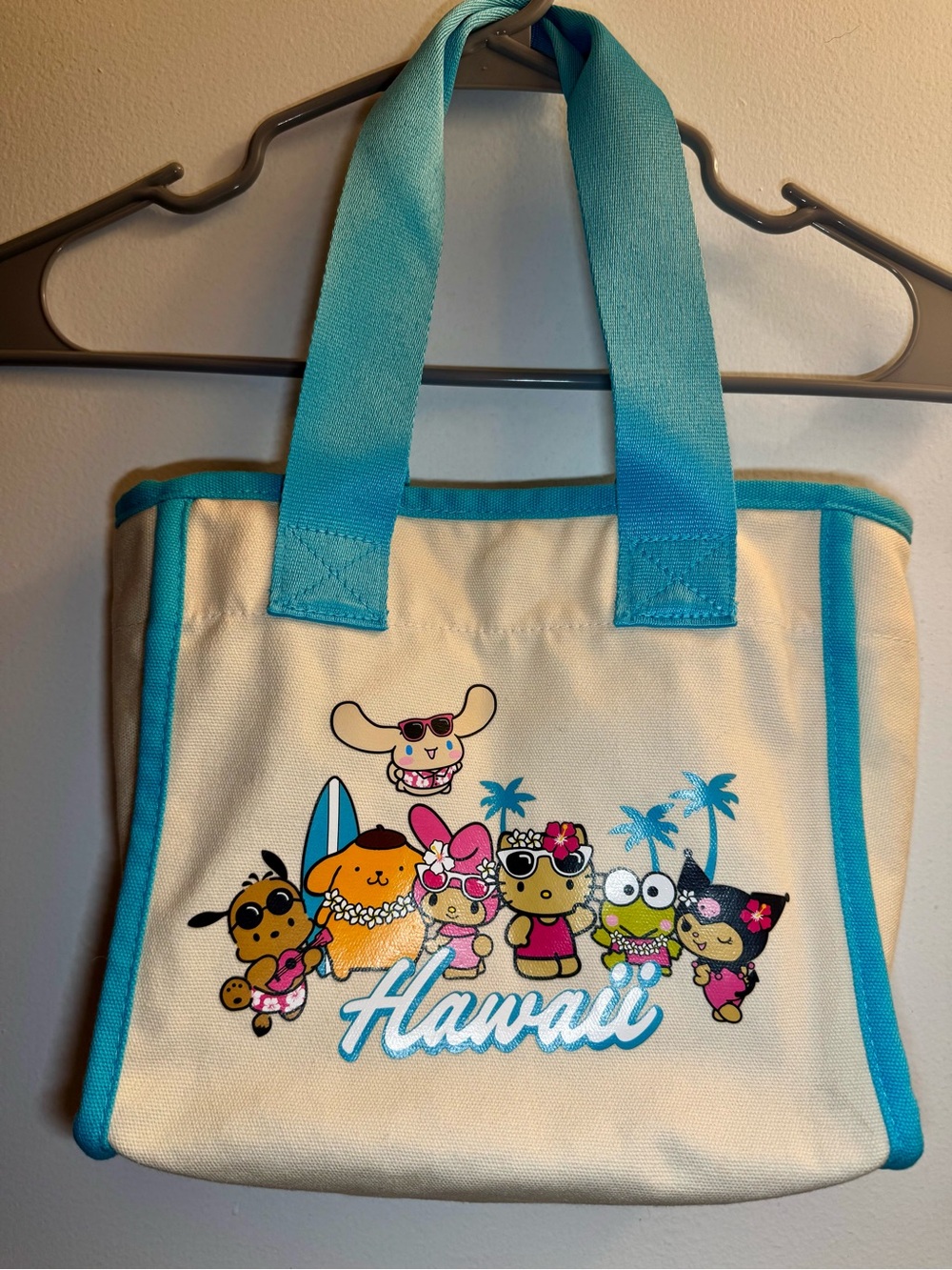 Limited Edition Sanrio Hawaii Canvas Tote Bag- Cream with Blue Trim - Picture 3 of 13